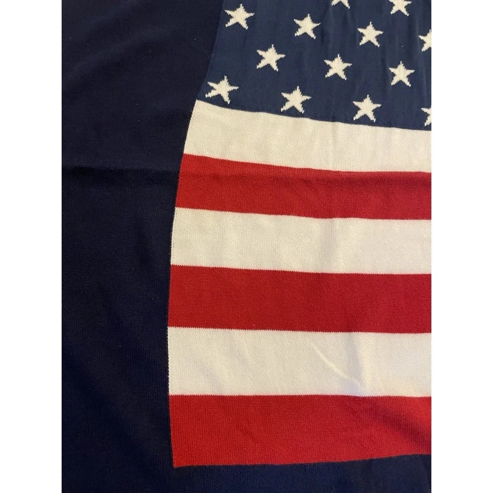 Vtg Red White Blue Polo Ralph Lauren  RL -67 Flag Throw Blanket Knit 100% Cotton